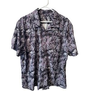 All in Motion Mens XXL Purple Tropical Leaf Print Snap Front Short Sleeve Shirt